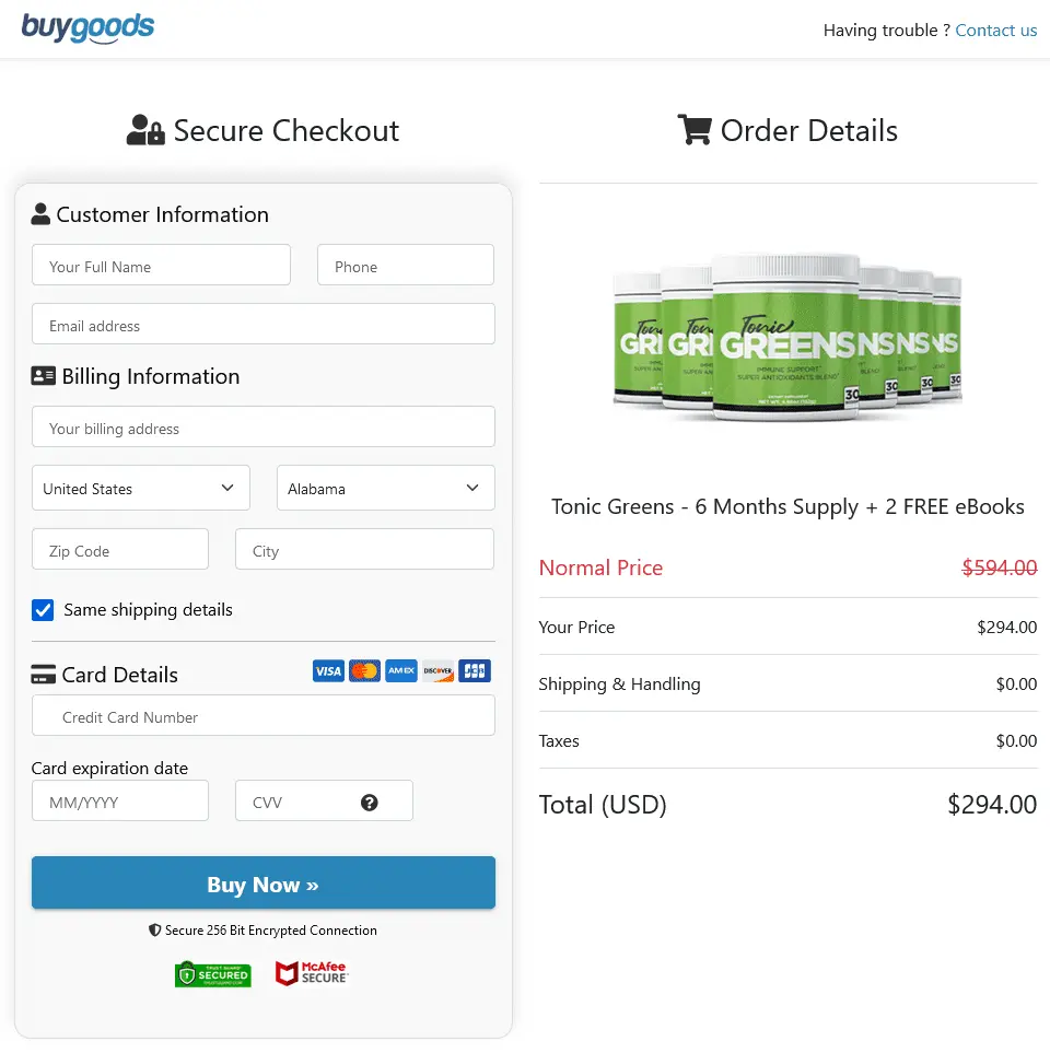 tonic greens - Order Page